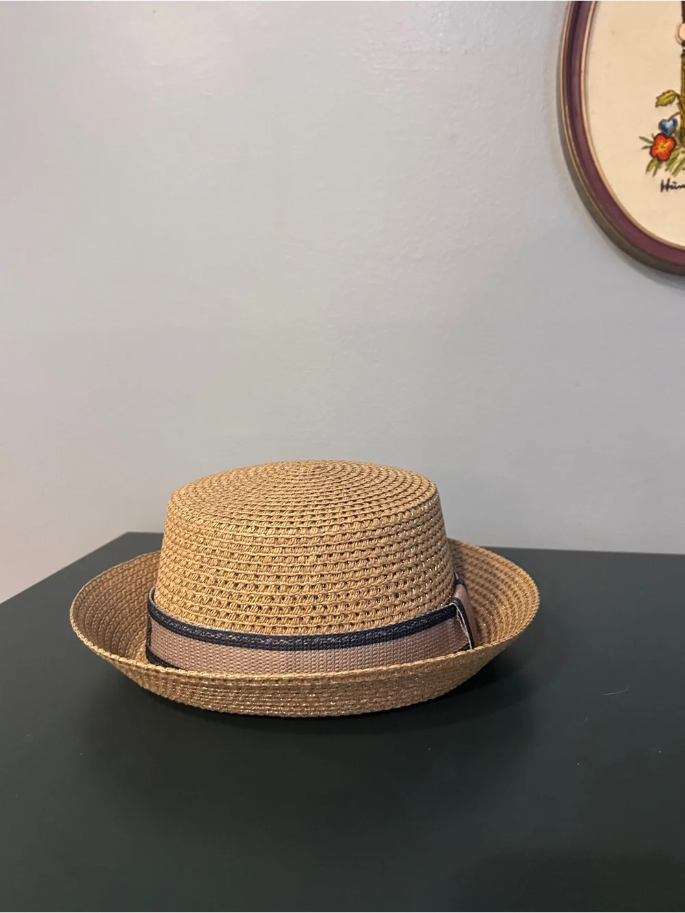 Dior Straw Boater Hat in Natural with Navy Trim